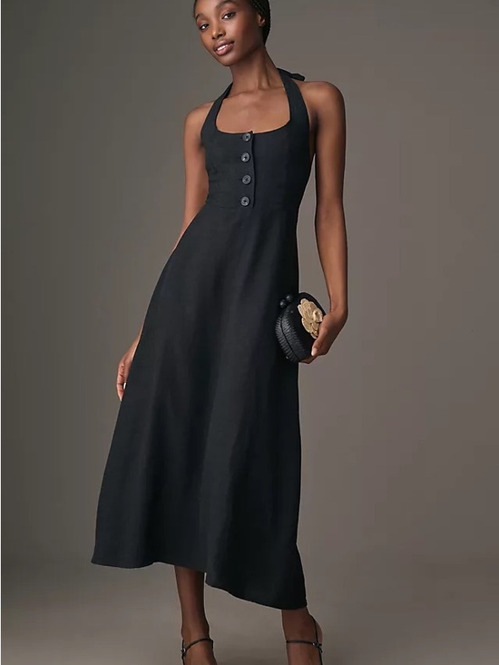 WeWoreWhat Dresses & Skirts - WeWoreWhat Halter Button-Front Linen Midi Dress